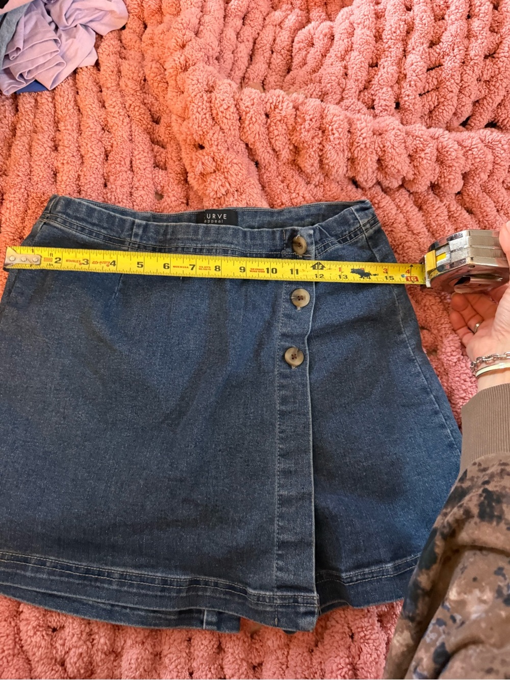 URVE Denim Button-Front Skort in Dark Blue